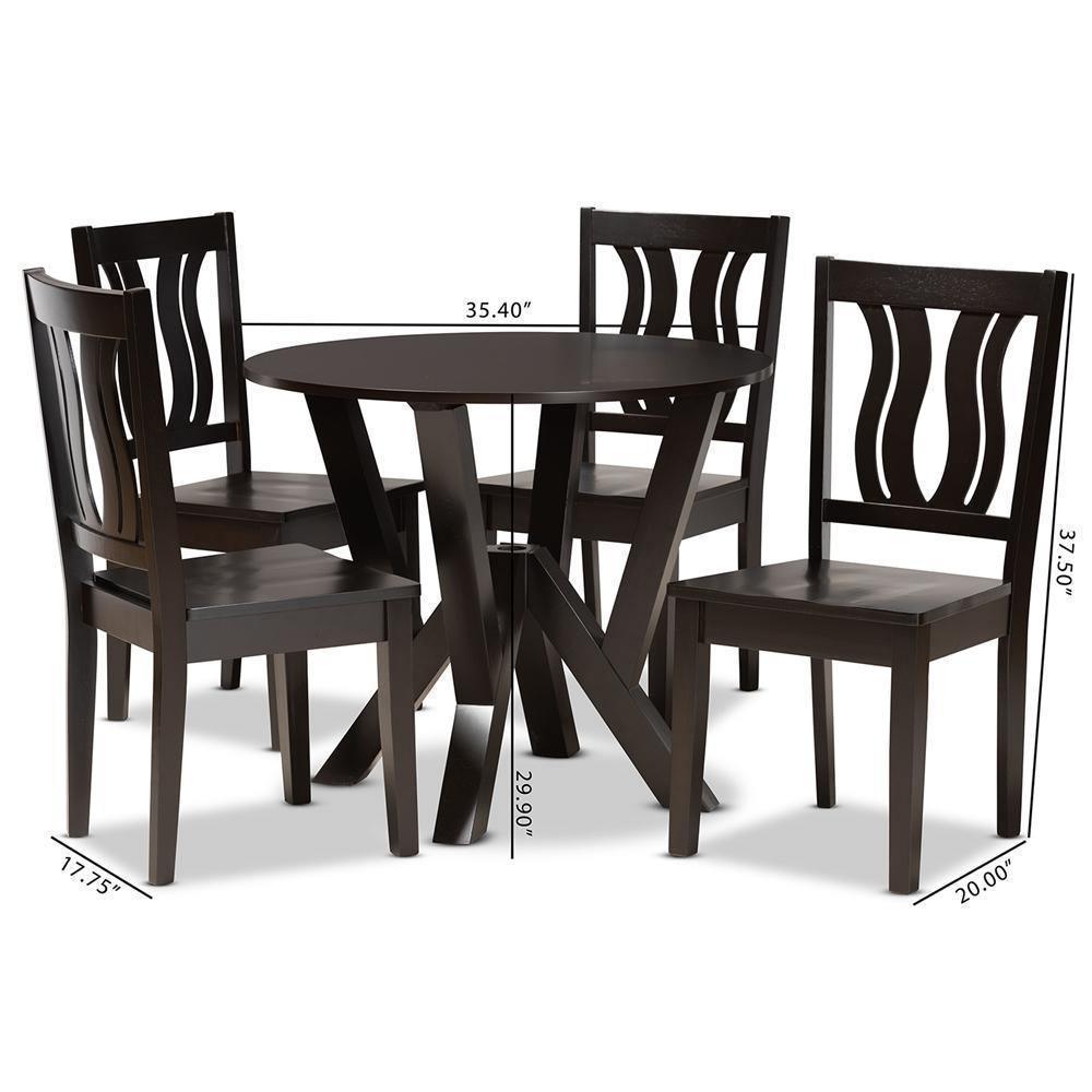 Noelia Modern and Contemporary Transitional Dark Brown Finished Wood 5-Piece Dining Set FredCo