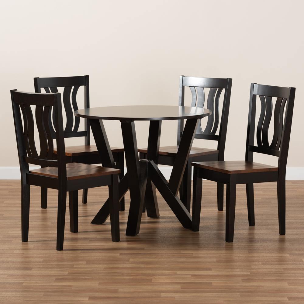 Noelia Modern and Contemporary Transitional Two-Tone Dark Brown and Walnut Brown Finished Wood 5-Piece Dining Set FredCo
