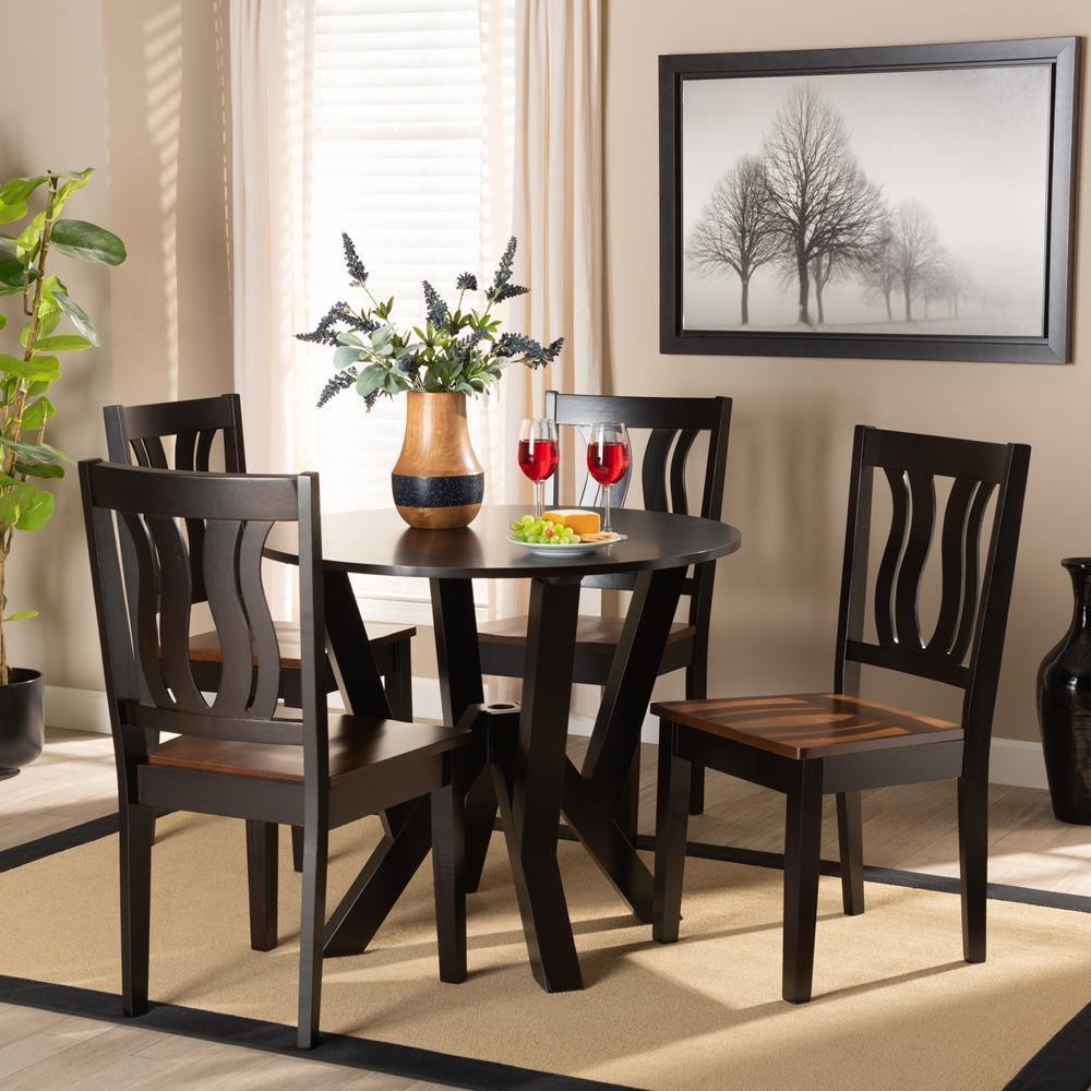 Noelia Modern and Contemporary Transitional Two-Tone Dark Brown and Walnut Brown Finished Wood 5-Piece Dining Set FredCo