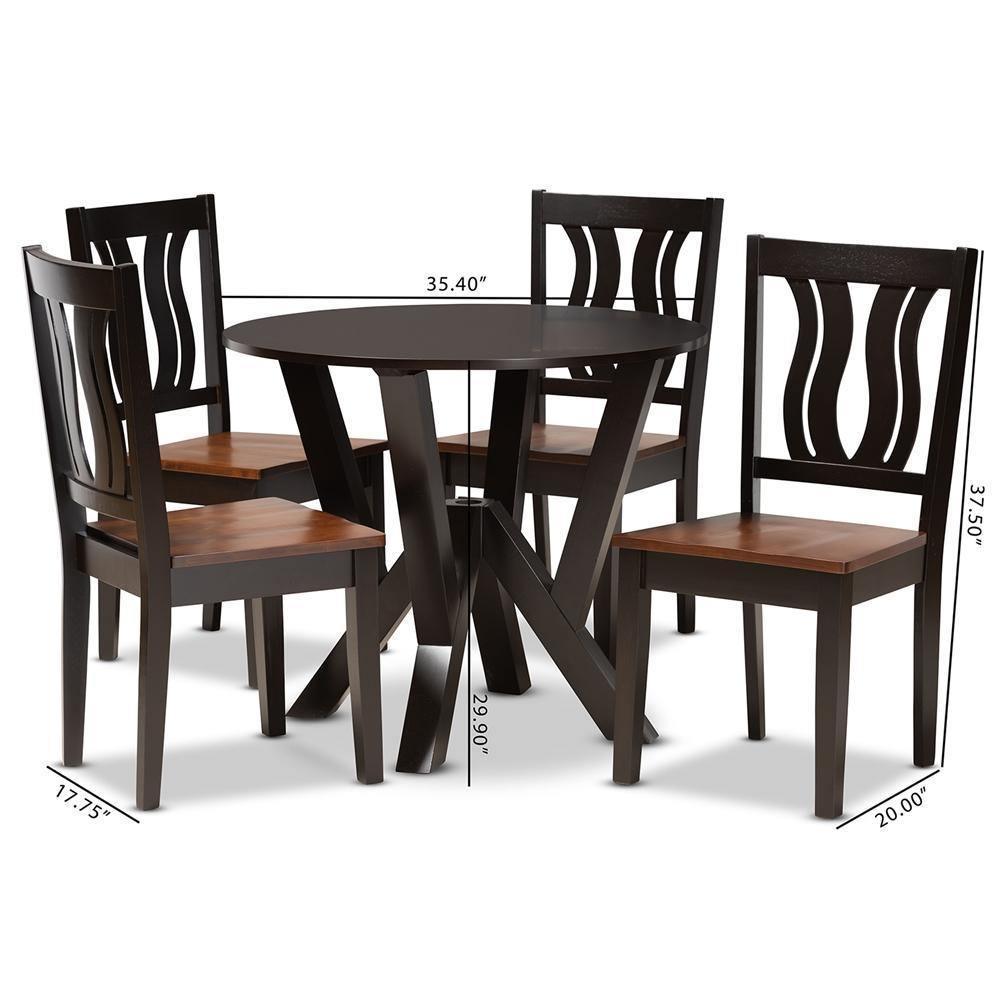 Noelia Modern and Contemporary Transitional Two-Tone Dark Brown and Walnut Brown Finished Wood 5-Piece Dining Set FredCo