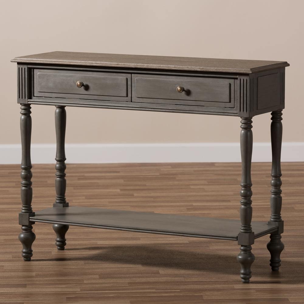 Noemie Country Cottage Farmhouse Brown Finished 2-Drawer Console Table FredCo