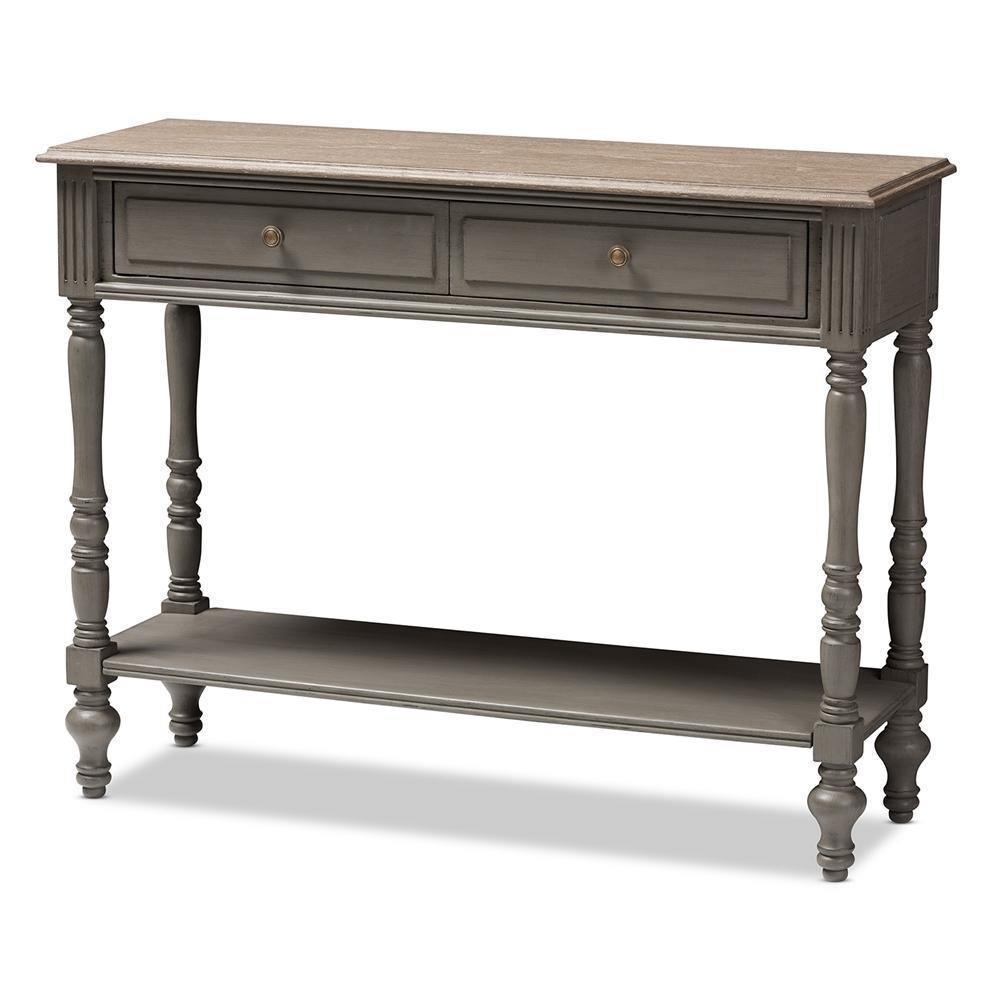 Noemie Country Cottage Farmhouse Brown Finished 2-Drawer Console Table FredCo