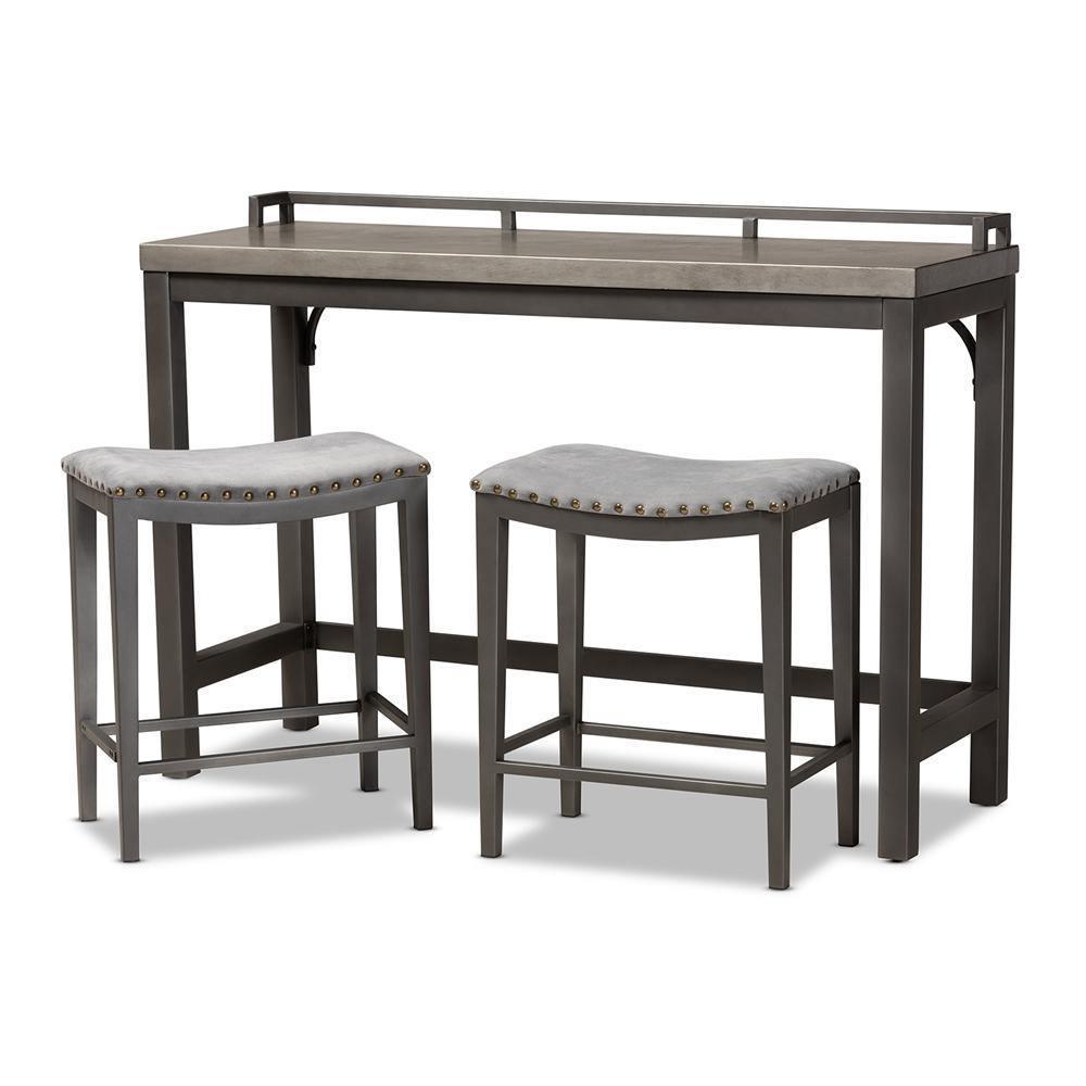 Noll Modern and Contemporary Grey Fabric Upholstered 3-Piece Multipurpose Metal Counter Table Set FredCo