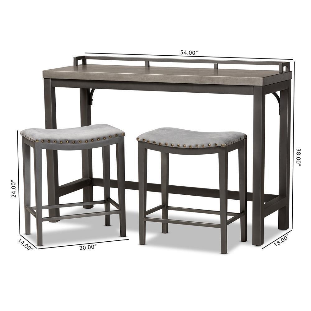 Noll Modern and Contemporary Grey Fabric Upholstered 3-Piece Multipurpose Metal Counter Table Set FredCo