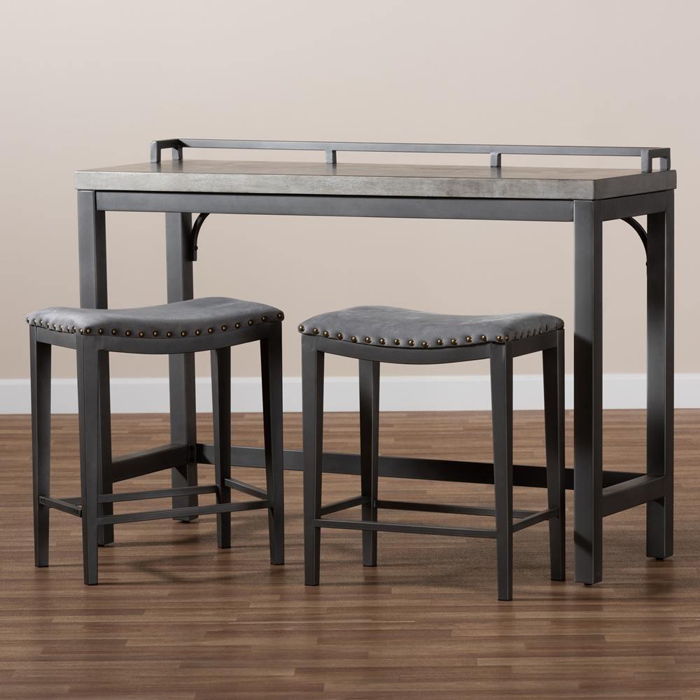 Noll Modern and Contemporary Grey Fabric Upholstered 3-Piece Multipurpose Metal Counter Table Set FredCo