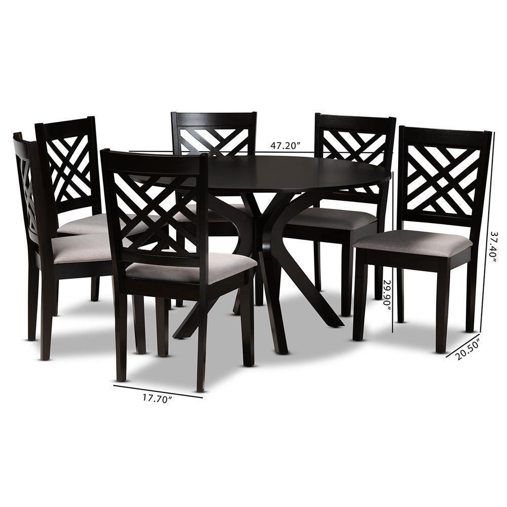 Norah Modern and Contemporary Grey Fabric Upholstered and Dark Brown Finished Wood 7-Piece Dining Set FredCo