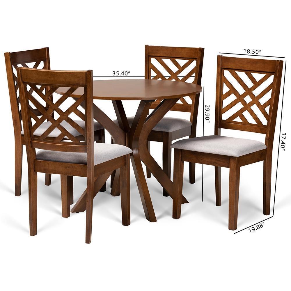Norah Modern and Contemporary Grey Fabric Upholstered and Walnut Brown Finished Wood 5-Piece Dining Set FredCo