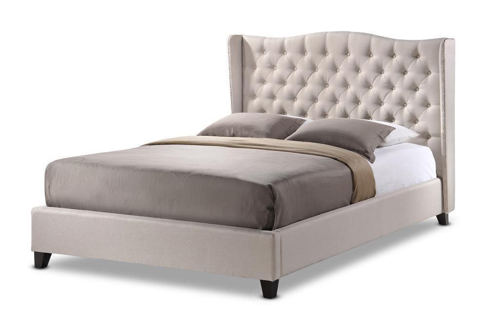 Norwich Light Beige Linen Modern Platform Bed -King Size FredCo