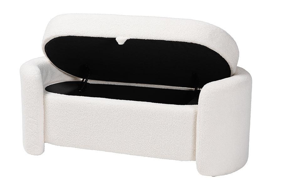 Oakes Modern and Contemporary Ivory Boucle Upholstered Storage Bench FredCo