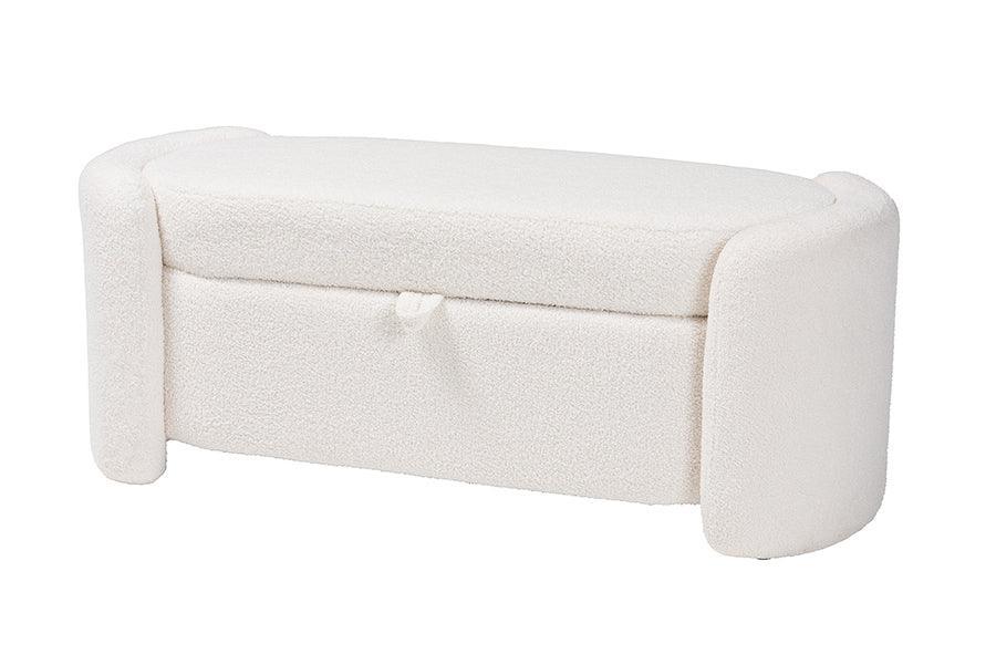 Oakes Modern and Contemporary Ivory Boucle Upholstered Storage Bench FredCo