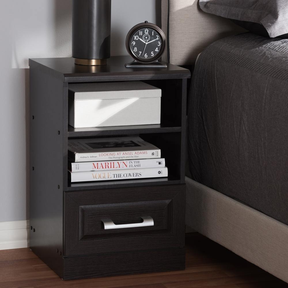Odelia Modern and Contemporary Wenge Brown Finished 1-Drawer Nightstand FredCo