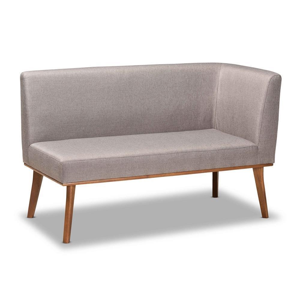 Odessa Mid-Century Modern Grey Fabric Upholstered and Walnut Brown Finished 2-Piece Wood Dining Nook Banquette Set FredCo