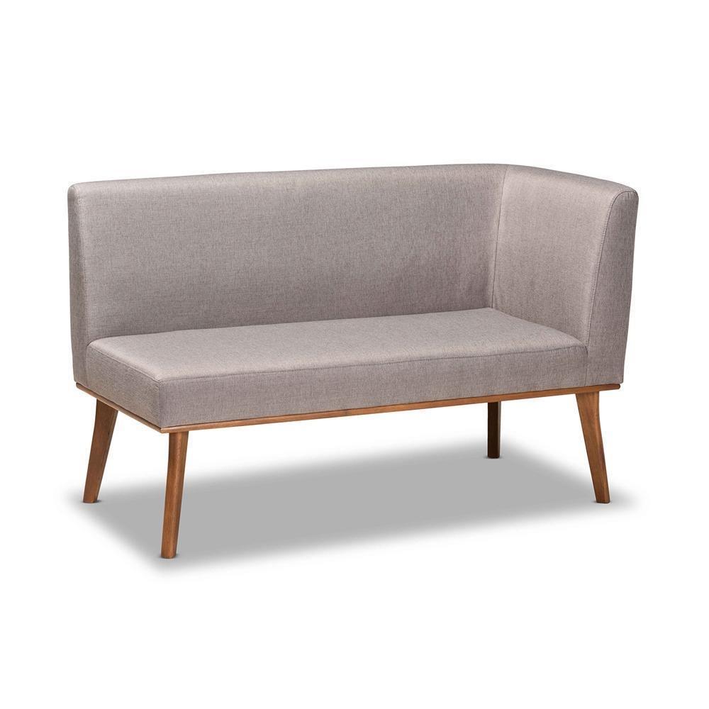 Odessa Mid-Century Modern Grey Fabric Upholstered and Walnut Brown Finished Wood 5-Piece Dining Nook Set FredCo