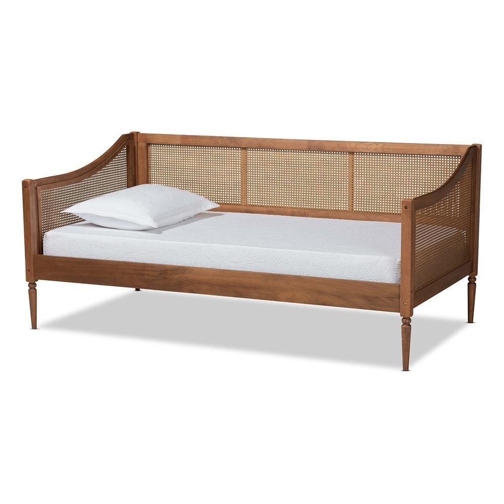Ogden Mid-Century Modern Walnut Brown Finished Wood and Synthetic Rattan Twin Size Daybed FredCo