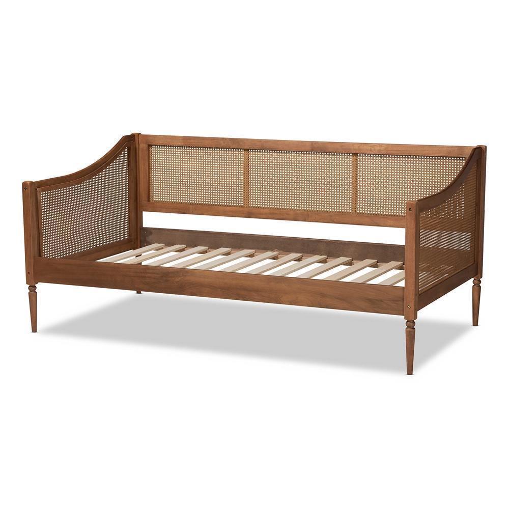Ogden Mid-Century Modern Walnut Brown Finished Wood and Synthetic Rattan Twin Size Daybed FredCo