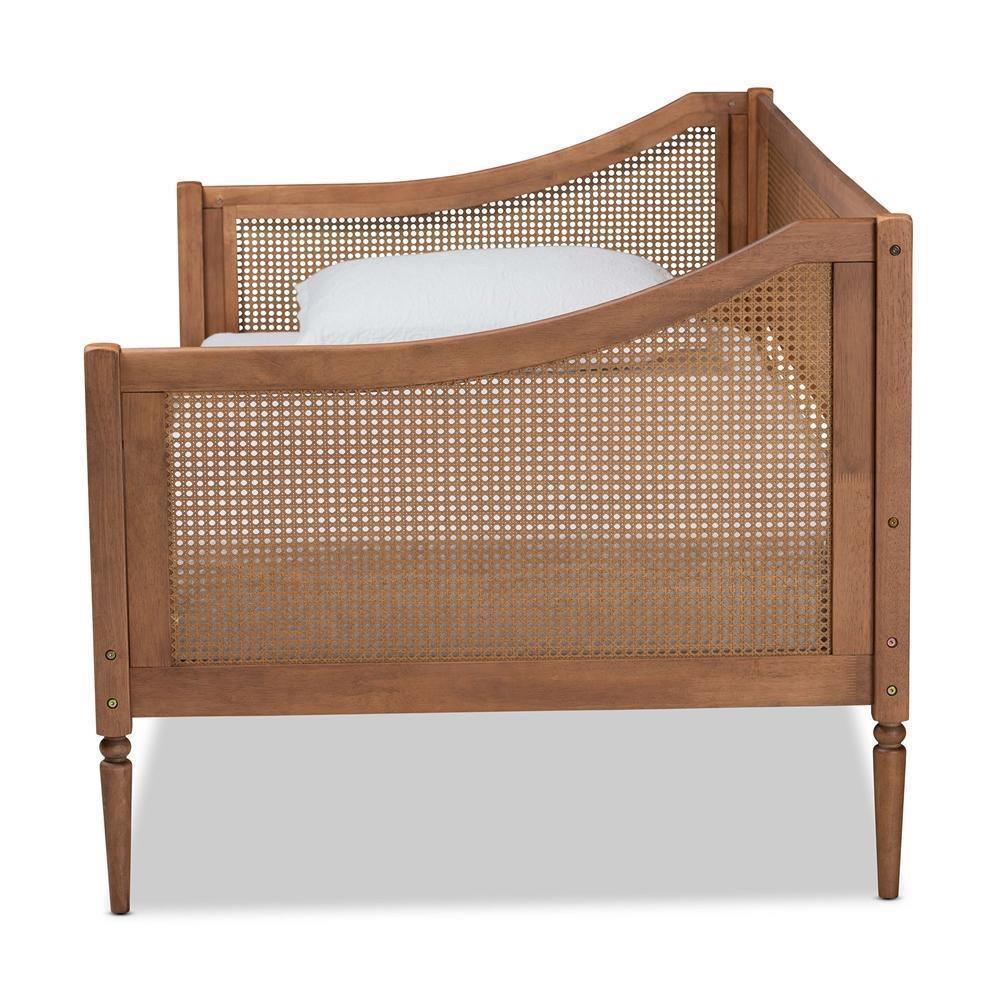 Ogden Mid-Century Modern Walnut Brown Finished Wood and Synthetic Rattan Twin Size Daybed FredCo