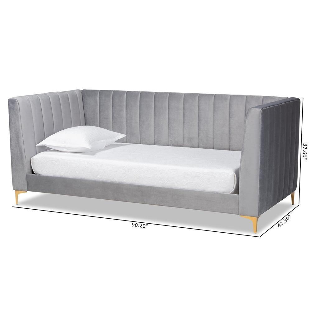 Oksana Modern Contemporary Glam and Luxe Light Grey Velvet Fabric Upholstered and Gold Finished Twin Size Daybed FredCo