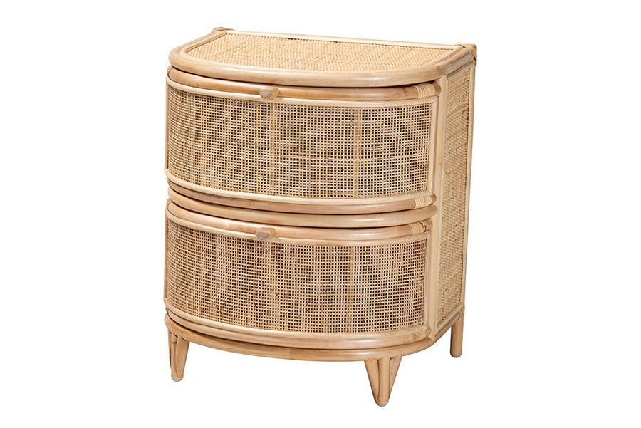 Oleta Modern Bohemian Natural Brown Rattan 2-Drawer Nightstand FredCo