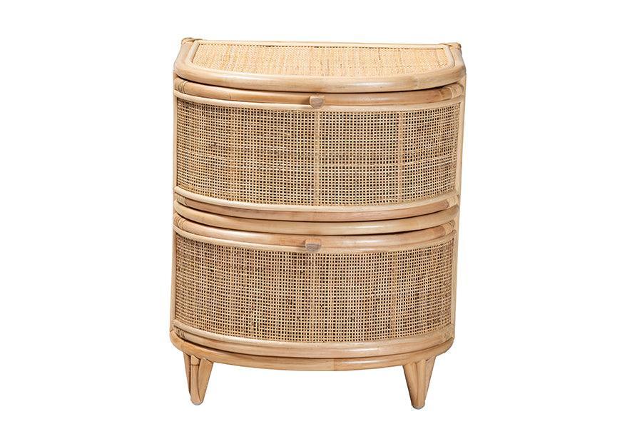 Oleta Modern Bohemian Natural Brown Rattan 2-Drawer Nightstand FredCo