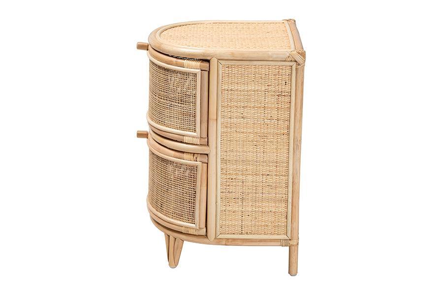 Oleta Modern Bohemian Natural Brown Rattan 2-Drawer Nightstand FredCo