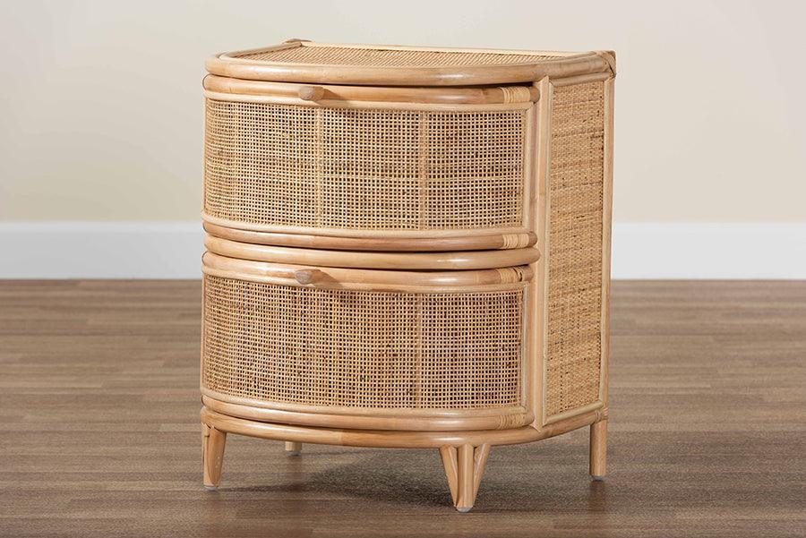 Oleta Modern Bohemian Natural Brown Rattan 2-Drawer Nightstand FredCo