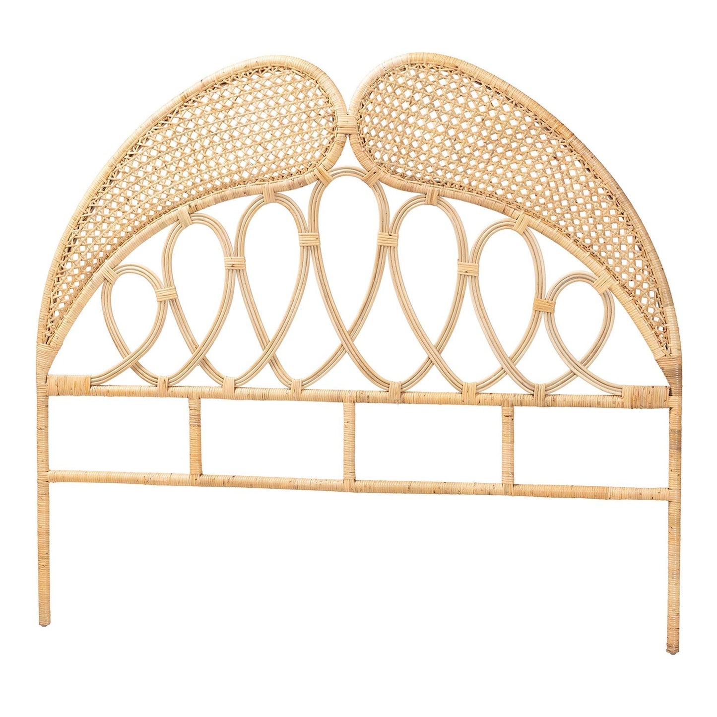 Onika Modern Bohemian Natural Brown Rattan Queen Size Standalone Headboard FredCo