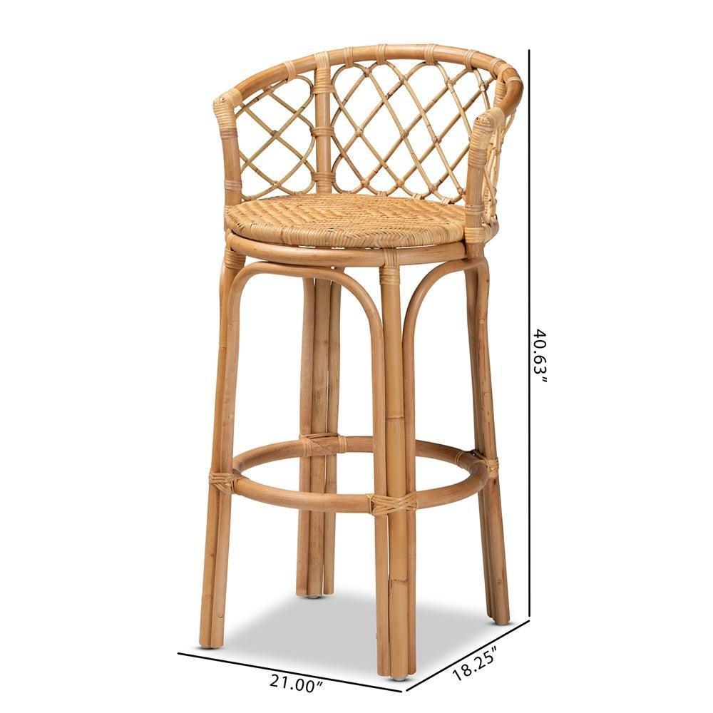 Orchard Modern Bohemian Natural Brown Rattan Bar Stool FredCo