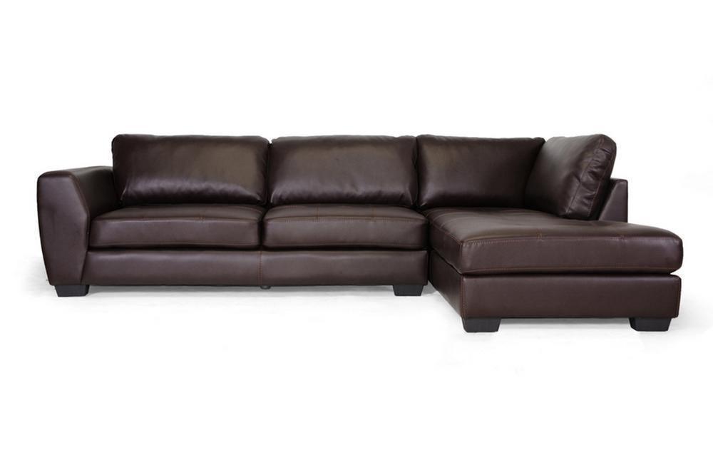 Orland Brown Leather Modern Sectional Sofa Set with Right Facing Chaise FredCo