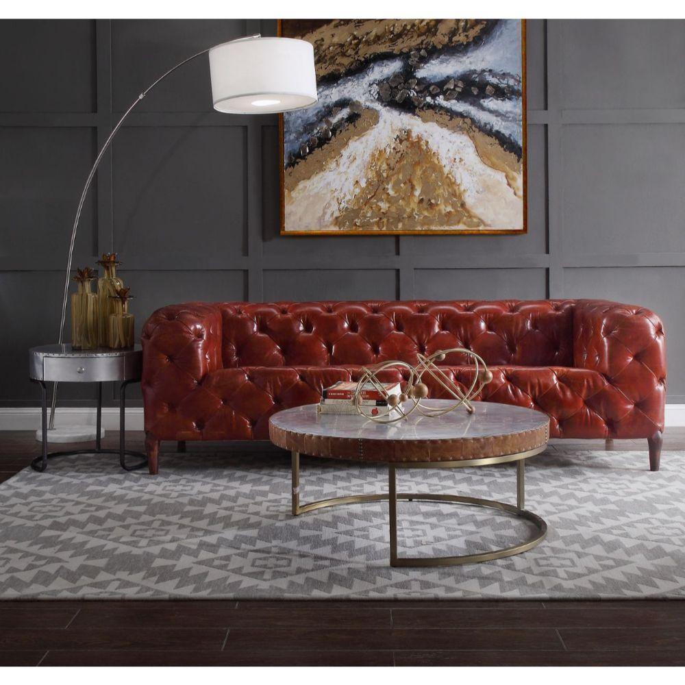 Orsin Sofa Merlot Top Grain Leather FredCo
