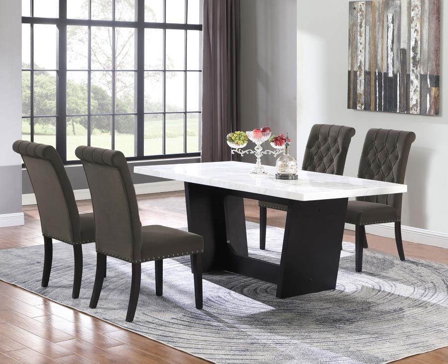 Osborne 5-piece Rectangular Marble Top Dining Set Brown and White 115511-S5BV Coaster FredCo