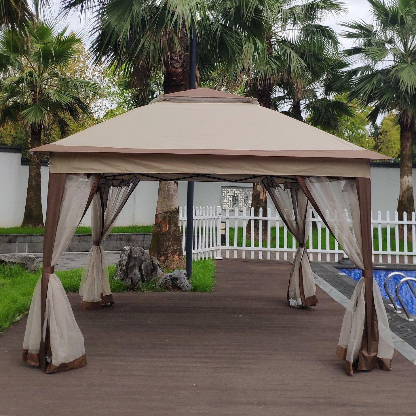 Outdoor 11x 11Ft Pop Up Gazebo Canopy With Removable Zipper Netting,2-Tier Soft Top Event Tent,Suitable For Patio Backyard Garden Camping Area,Coffee FredCo