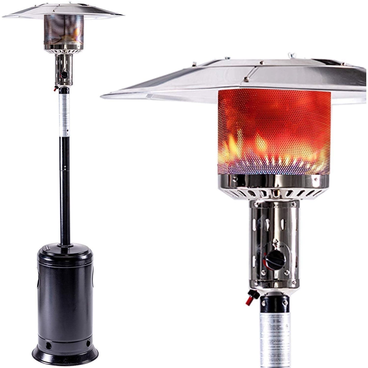Outdoor Patio Propane Heater with Portable Wheels 47,000 BTU 88 inch Standing Gas Outside Heater Stainless Steel Burner FredCo