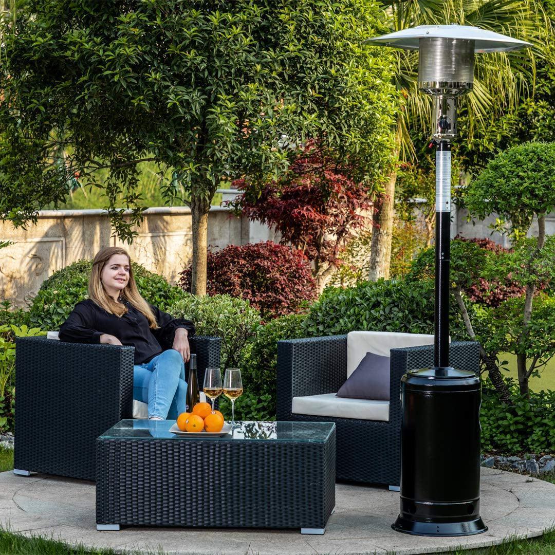 Outdoor Patio Propane Heater with Portable Wheels 47,000 BTU 88 inch Standing Gas Outside Heater Stainless Steel Burner FredCo