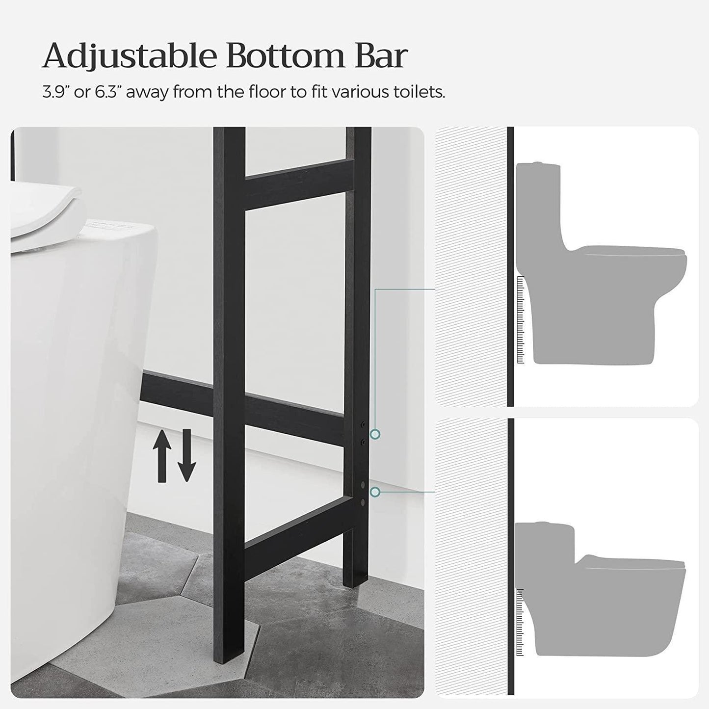 Over The Toilet Storage Organizer 3-Tier Gray FredCo