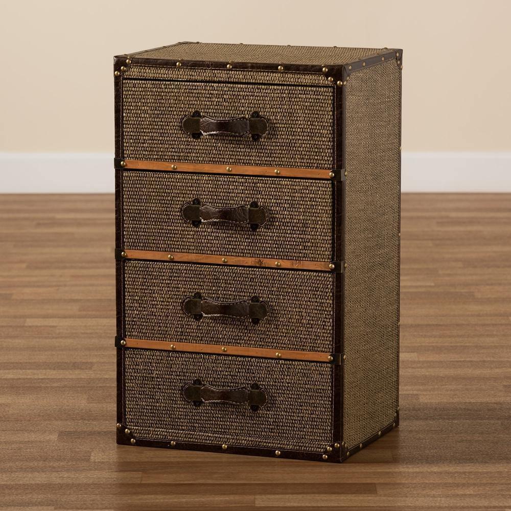 Owen Mid-Century Modern Brown Fabric Upholstered 4-Drawer Accent Storage Cabinet FredCo