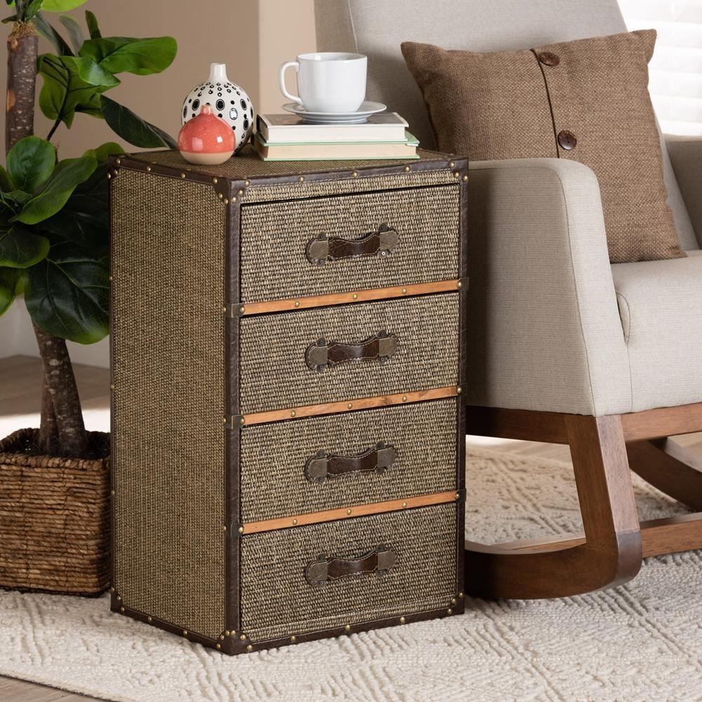 Owen Mid-Century Modern Brown Fabric Upholstered 4-Drawer Accent Storage Cabinet FredCo