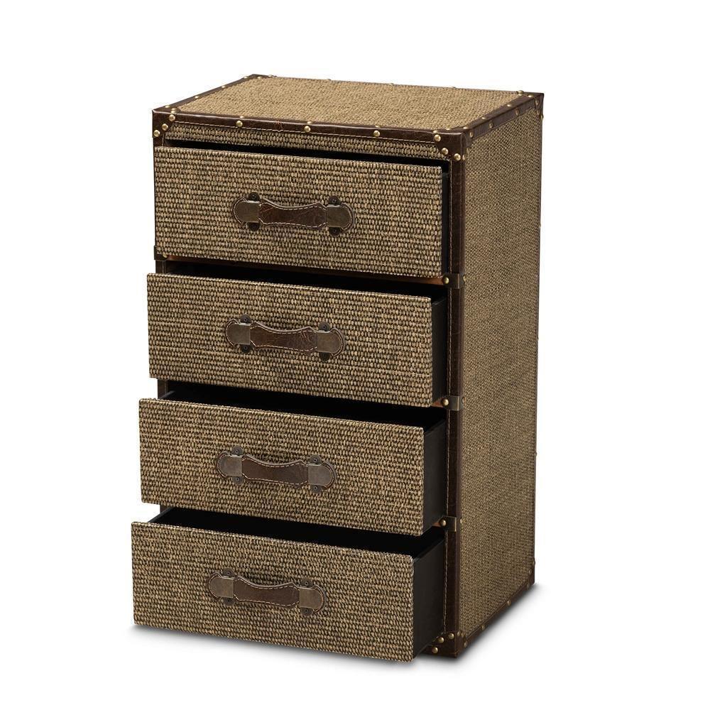 Owen Mid-Century Modern Brown Fabric Upholstered 4-Drawer Accent Storage Cabinet FredCo