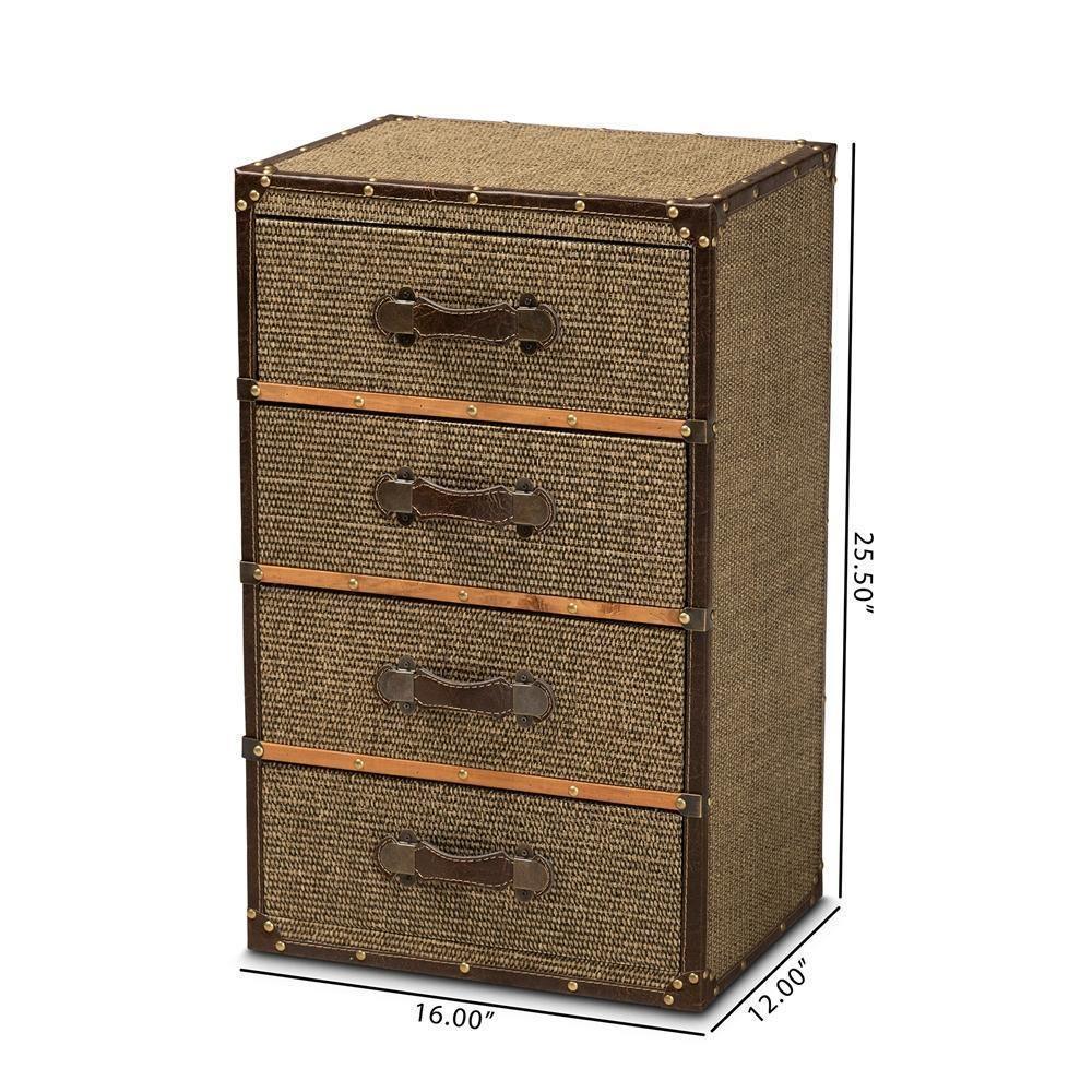 Owen Mid-Century Modern Brown Fabric Upholstered 4-Drawer Accent Storage Cabinet FredCo