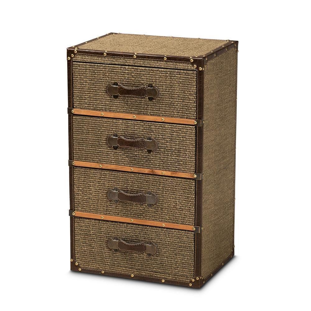 Owen Mid-Century Modern Brown Fabric Upholstered 4-Drawer Accent Storage Cabinet FredCo
