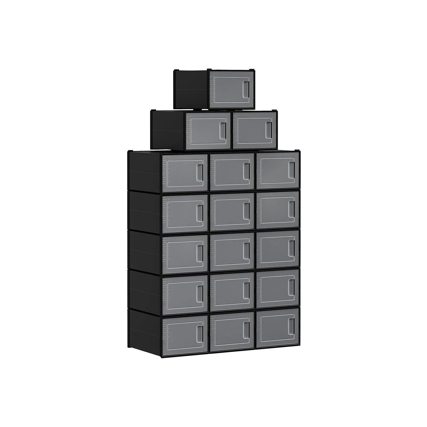 Pack of 18 Black Stackable Shoe Storage Boxes FredCo