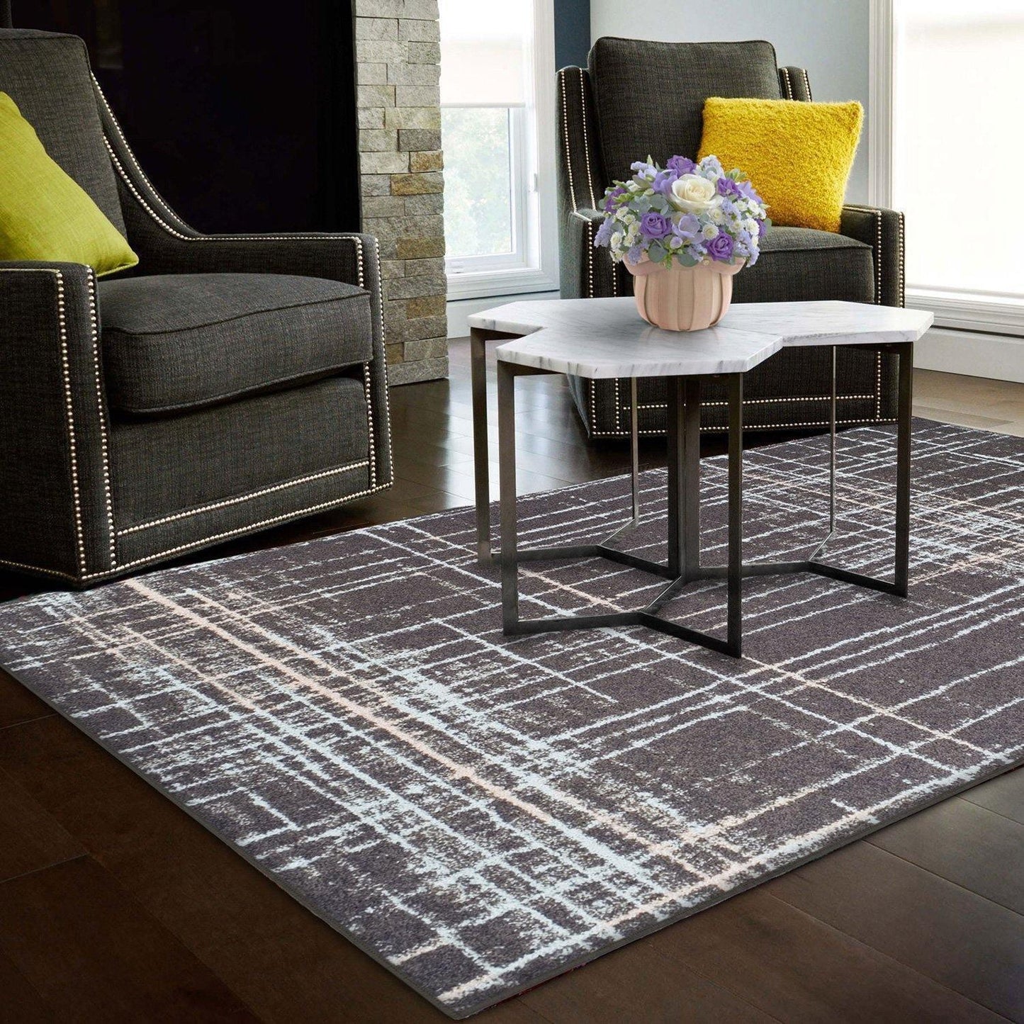 Painted Stripes Plaid Pattern Cottage Country Rug FredCo
