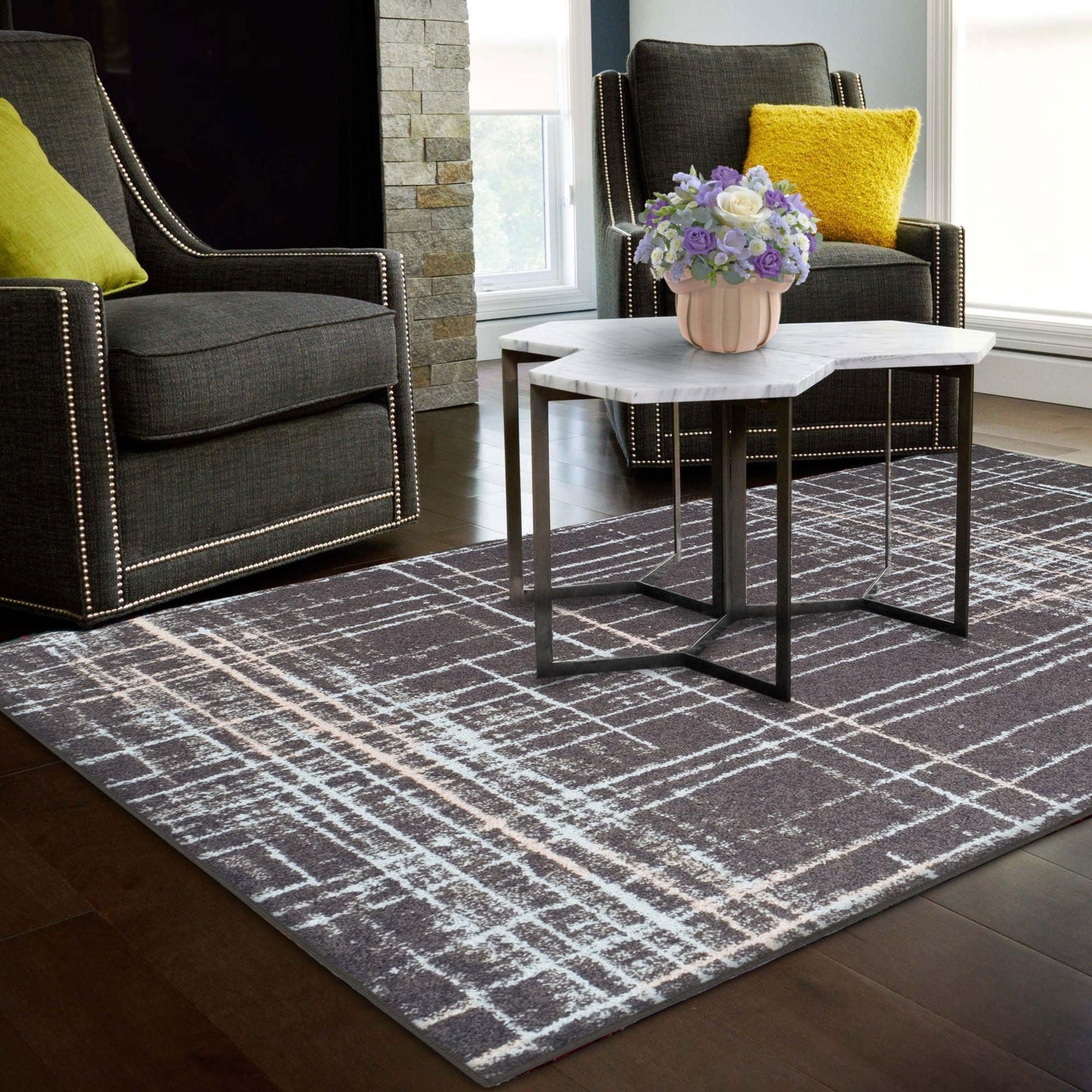 Painted Stripes Plaid Pattern Cottage Country Rug FredCo