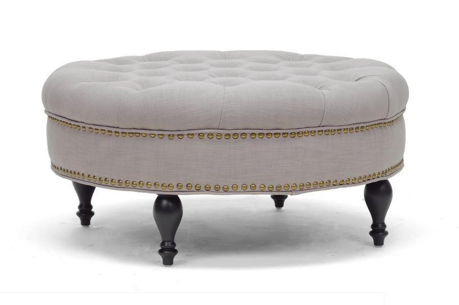 Palfrey Beige Linen Modern Tufted Ottoman FredCo