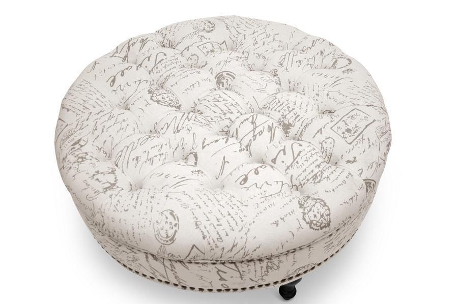 Palfrey Beige Script Print Modern Tufted Ottoman FredCo