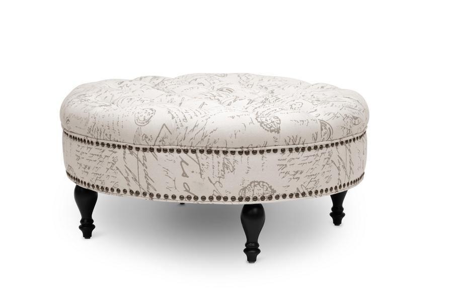 Palfrey Beige Script Print Modern Tufted Ottoman FredCo