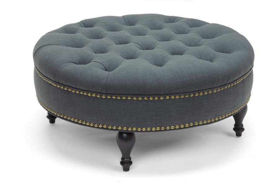 Palfrey Gray Linen Modern Tufted Ottoman FredCo
