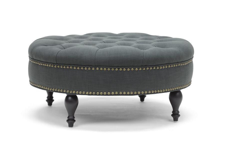 Palfrey Gray Linen Modern Tufted Ottoman FredCo