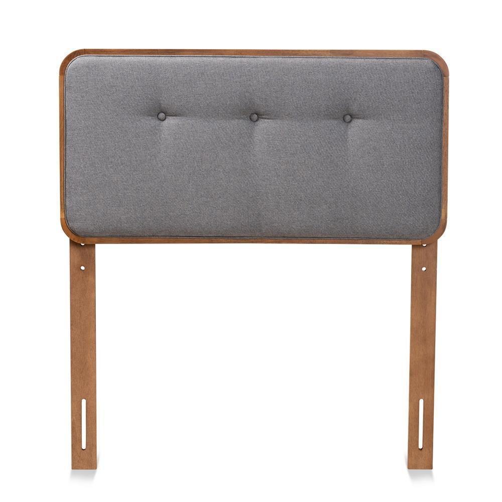 Palina Mid-Century Modern Dark Grey Fabric Upholstered and Walnut Brown Finished Wood Twin Size Headboard FredCo