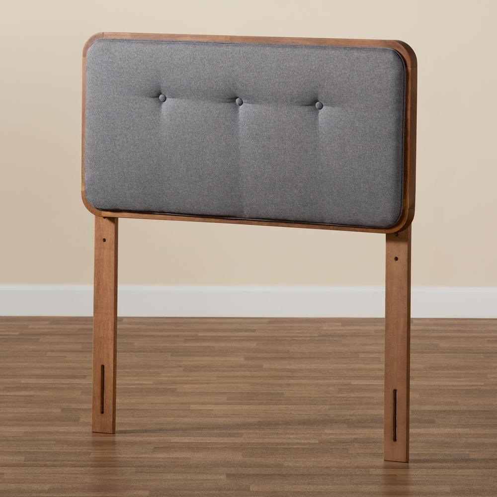 Palina Mid-Century Modern Dark Grey Fabric Upholstered and Walnut Brown Finished Wood Twin Size Headboard FredCo