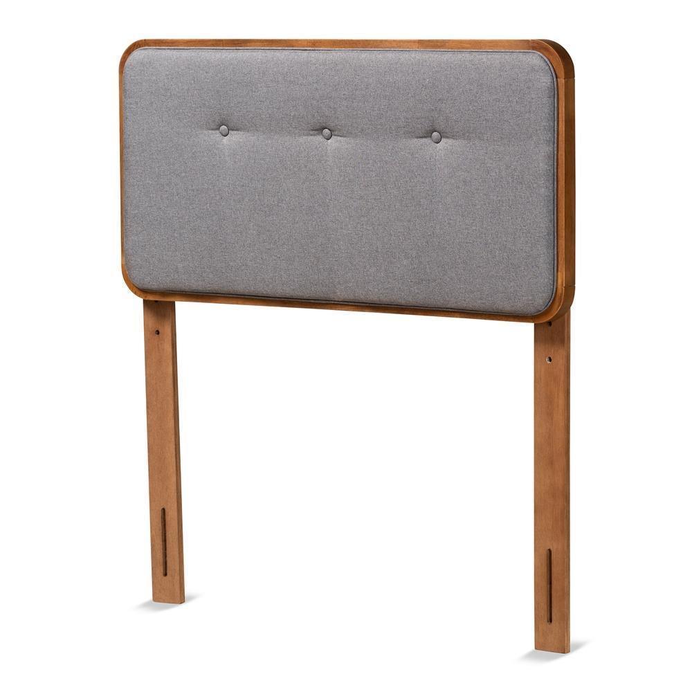 Palina Mid-Century Modern Dark Grey Fabric Upholstered and Walnut Brown Finished Wood Twin Size Headboard FredCo